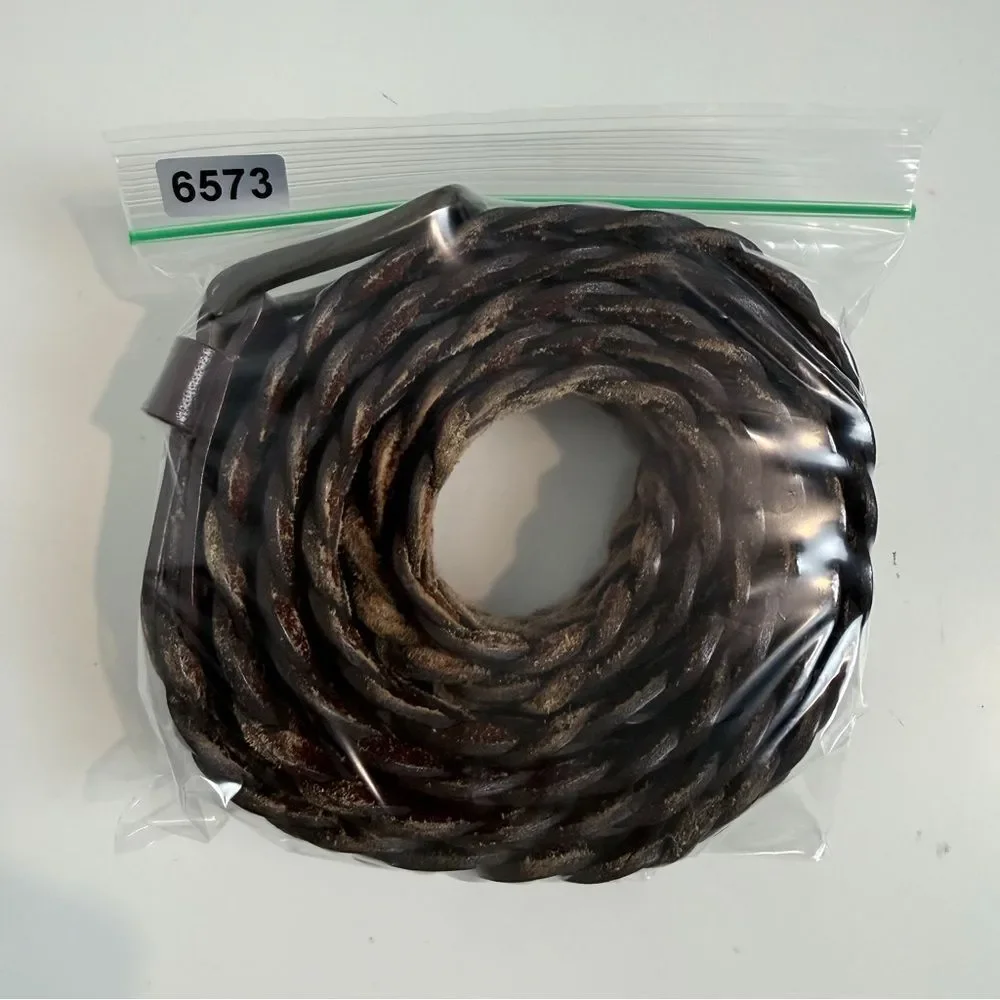 Brown Woven Leather Belt Brass Buckle 42